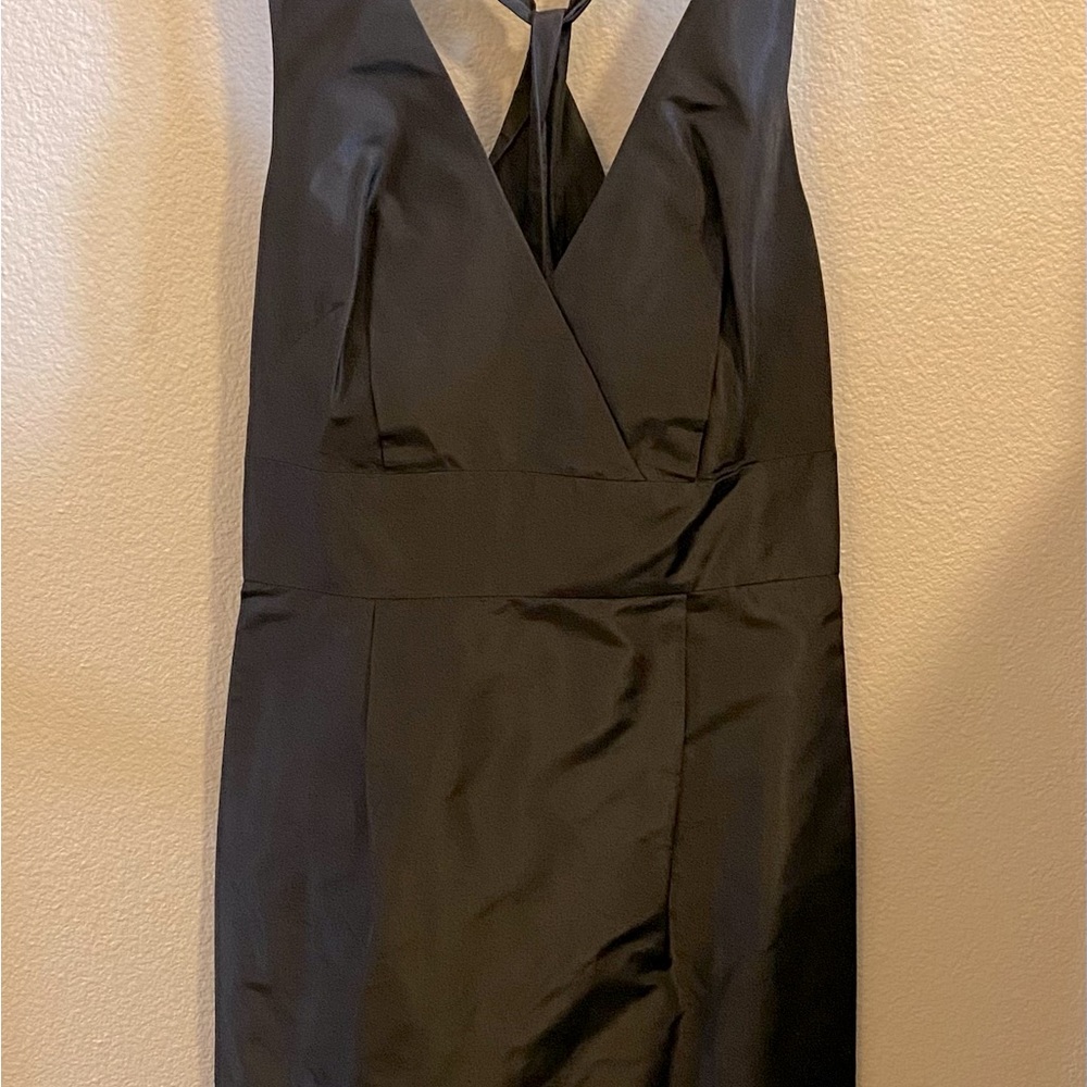 J.Crew Silk Black Dress, size 4. Crossover neckline with straps twisting in back